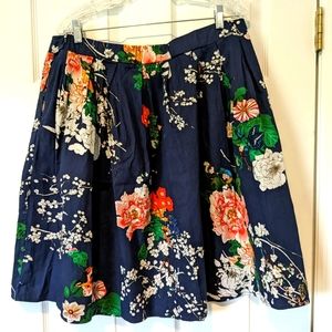 A-line pleated skirt, blue and flowers 2x